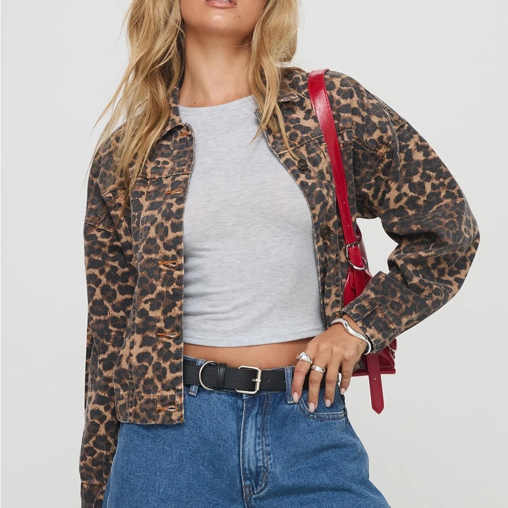 Lioness Brown Leopard Print Crop Jean Jacket